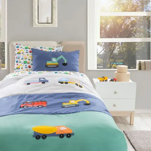 Pierre Cardin İş Makinesi Tek Kişilik Nevresim Takımı 3lü