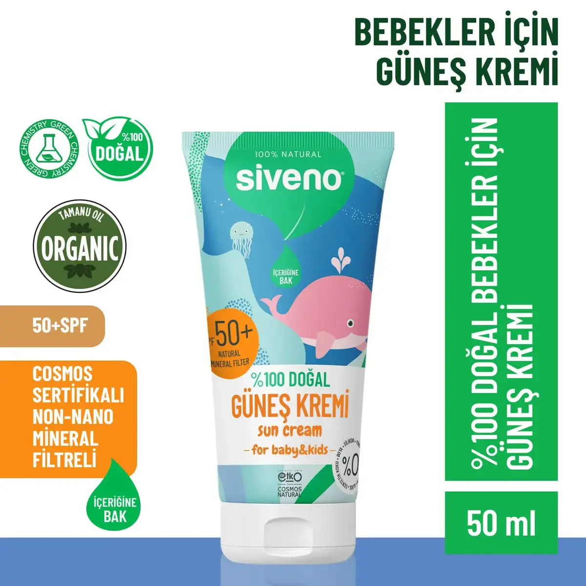 Siveno %100 Doğal Bebekler İçin Güneş Kremi 50 ml