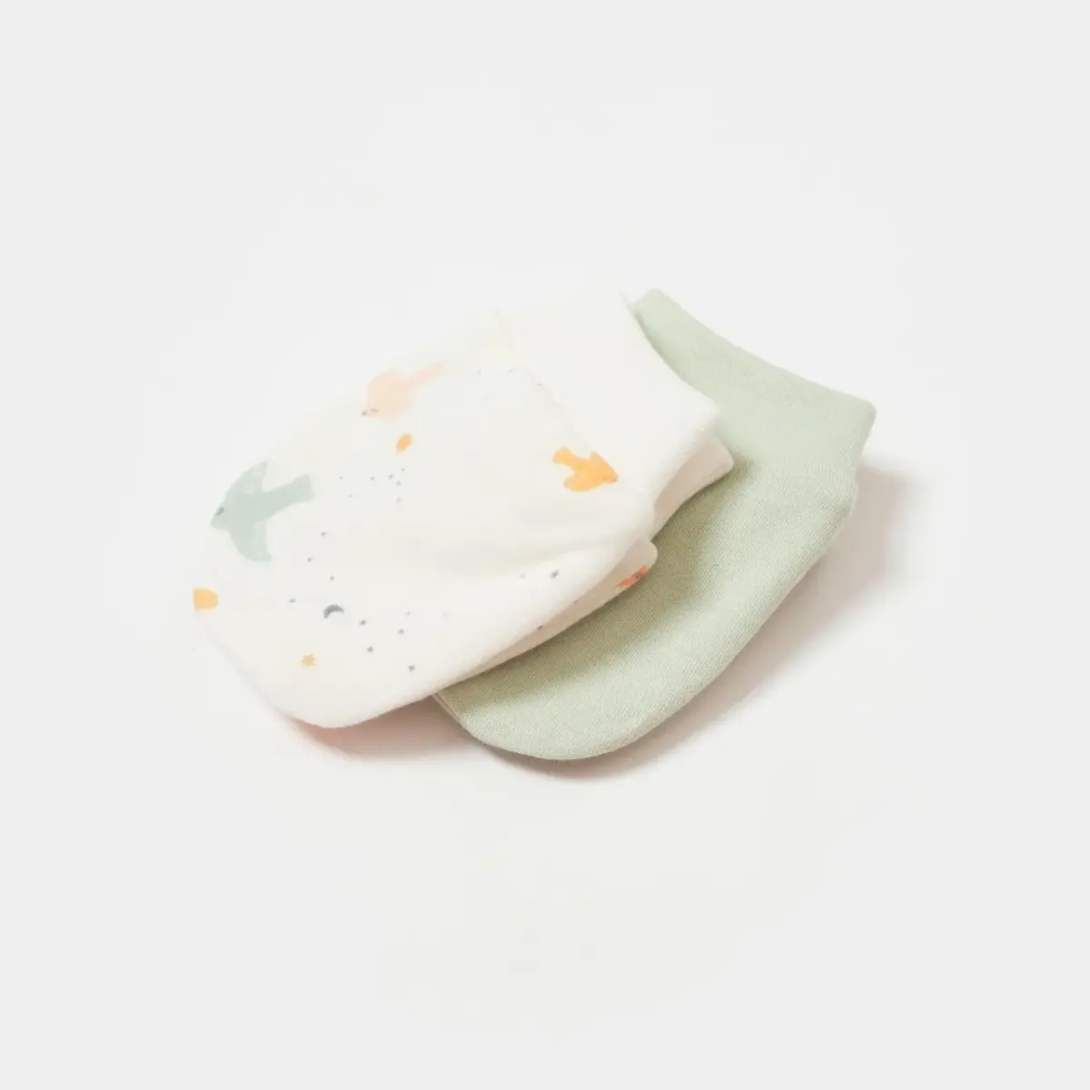 Bibaby Organik Eldiven 2li Tiny Birds Ekru - Yeşil