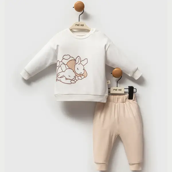 Moi Noi 2li Takım Tavşan Nakışlı Ekru