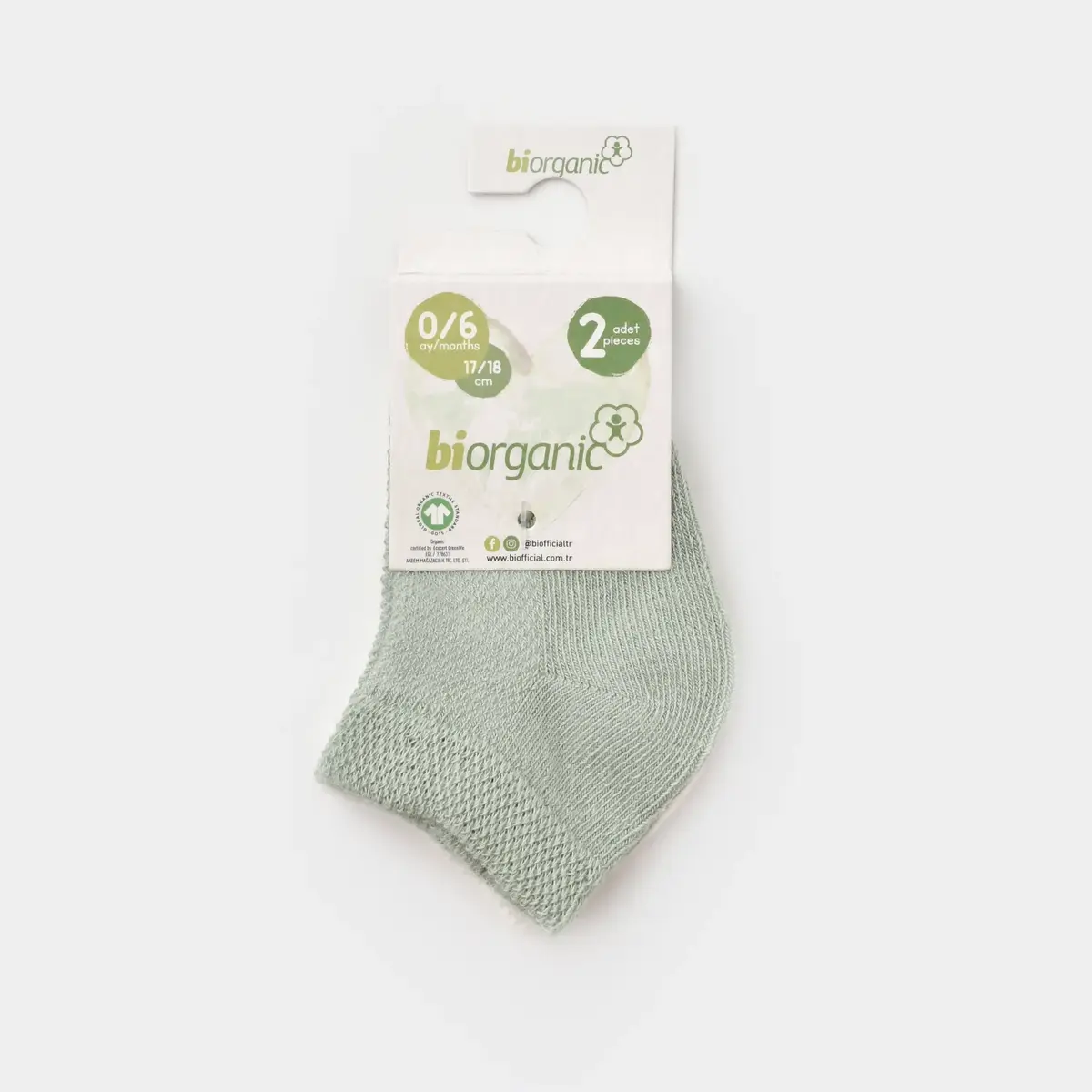 Bibaby Organik Çorap Soket 2li Summer Mint  - Ekru