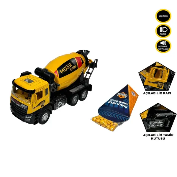 Vardem Çek Bırak Işıklı ve Sesli Kamyon Ekskavatör - Beton Mikseri 1:28