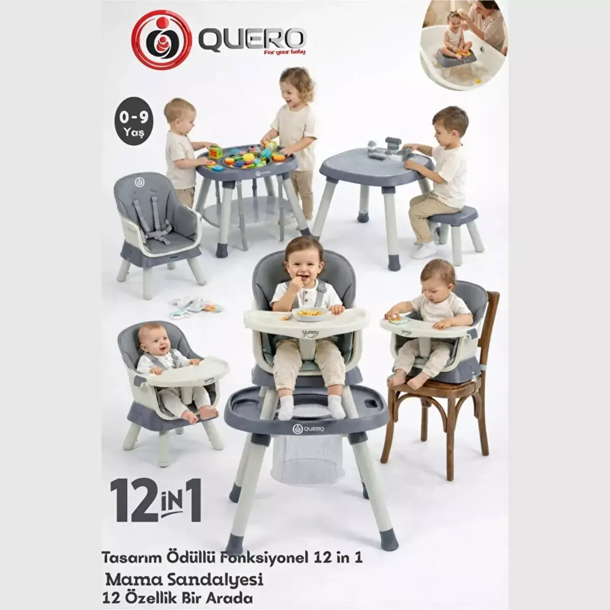 Quero Yummy 12 in 1 Fonksiyonel Mama Sandalyesi Antrasit