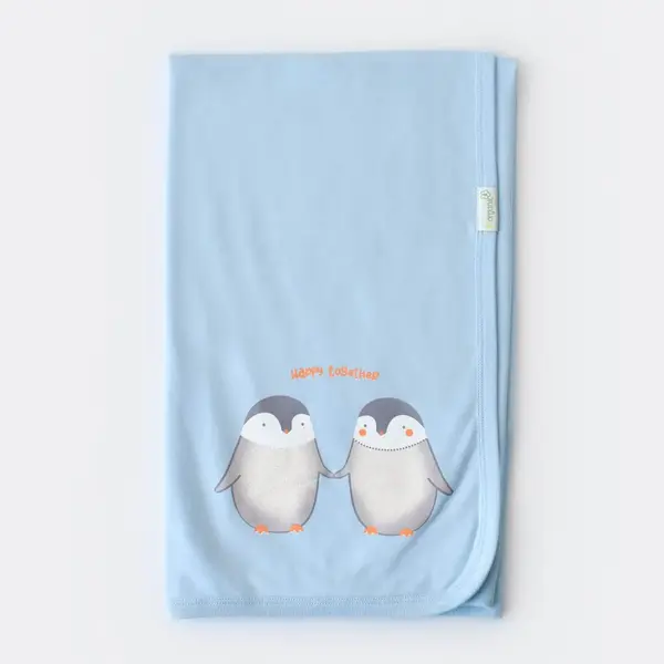 Bibaby Organik Battaniye Hello New Penguins Mavi