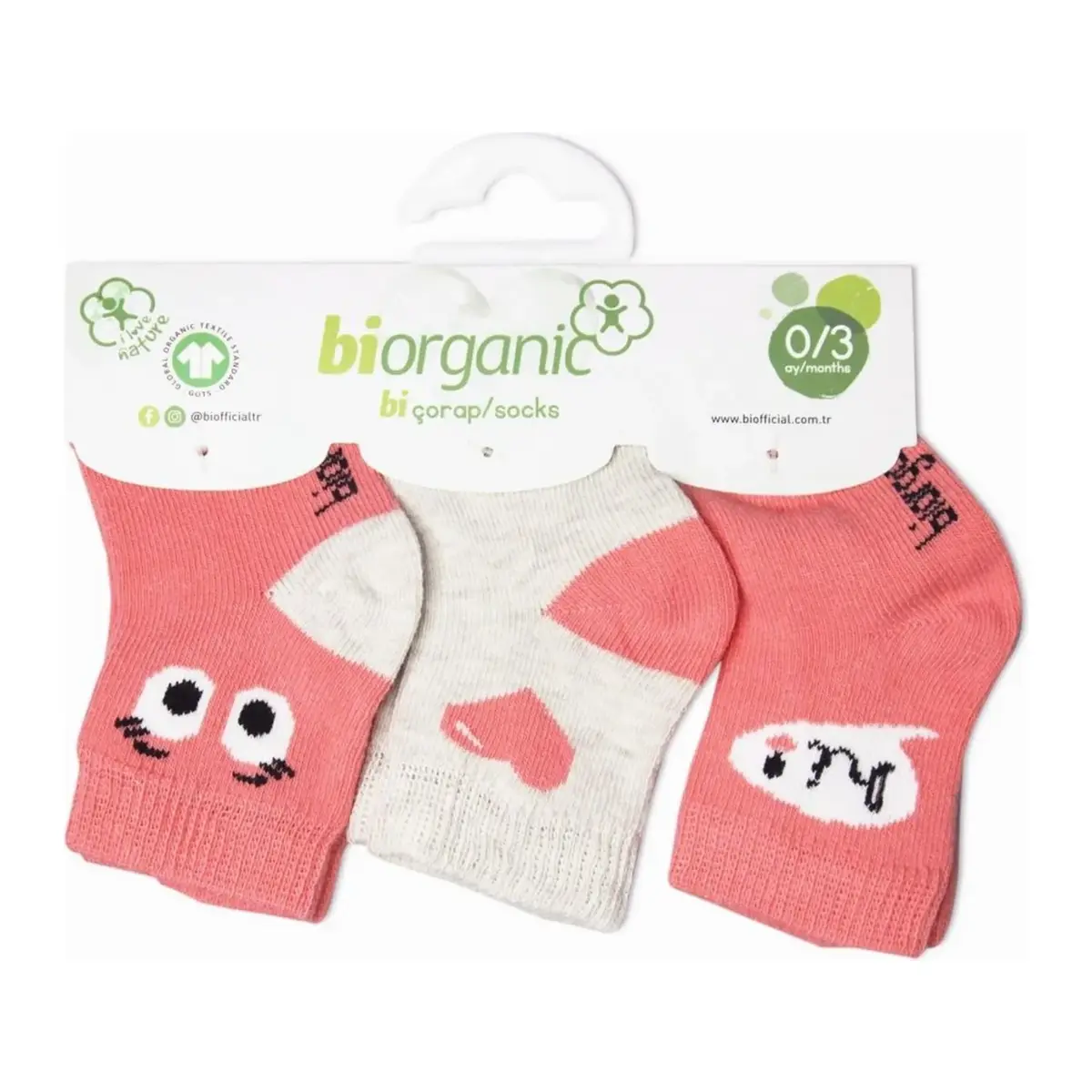 Bibaby Organik Çorap Soket 3lü Hi Nar Çiçeği Bibaby Organik Çorap Soket 3lü Hi Nar Çiçeği