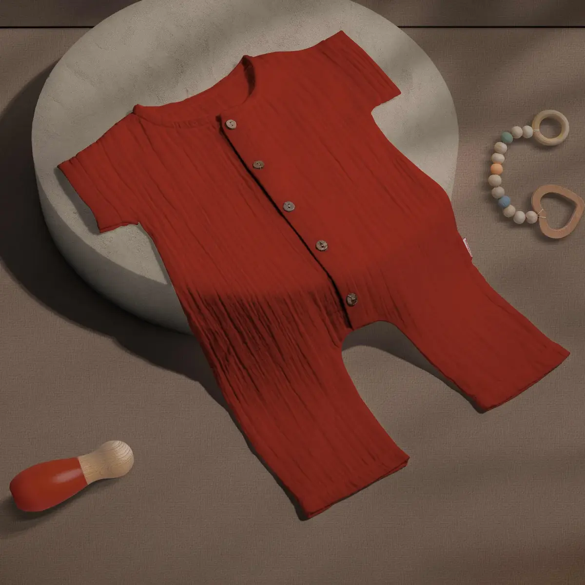 Tiffany Tulum Kısa Kol Çift Kat Müslin Kiremit Tiffany Tulum Kısa Kol Çift Kat Müslin Kiremit