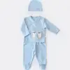 Bibaby Organik Zıbın Takımı 3lü Hello New Penguins Mavi
