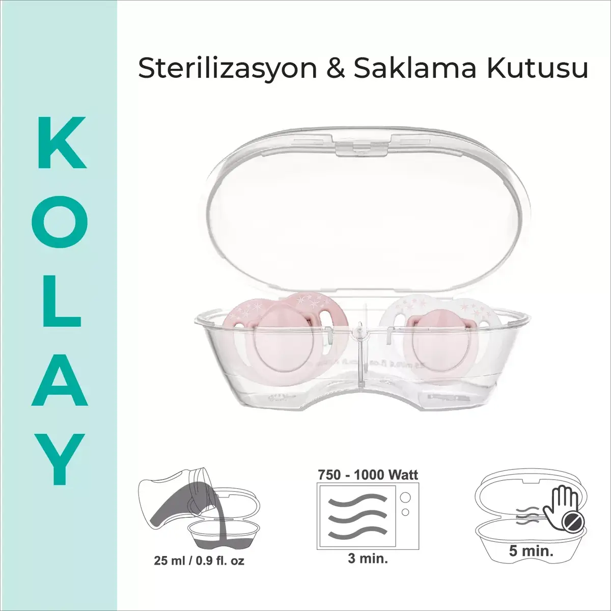 Mamajoo Silikon Emzik 2li & Sterilizasyon Saklama Kutusu 12+ Ay Powder Pink
