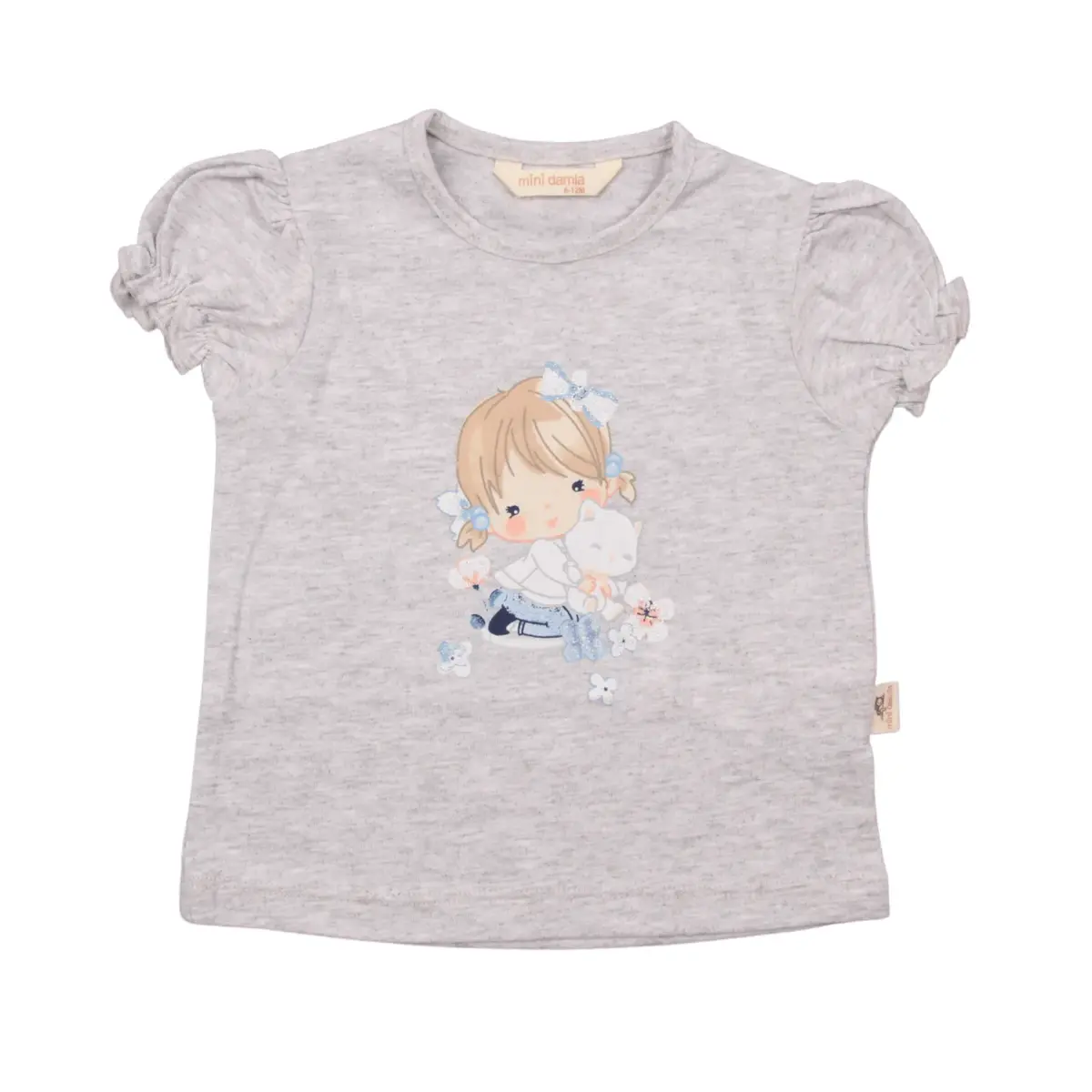 Mini Damla T-Shirt Kedili Kız Gri Melanj Mini Damla T-Shirt Kedili Kız Gri Melanj