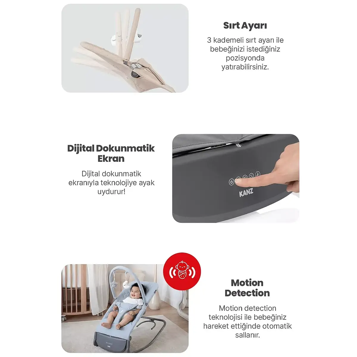 Kanz Robin Elektrikli Pilli Ana Kucağı Khaki