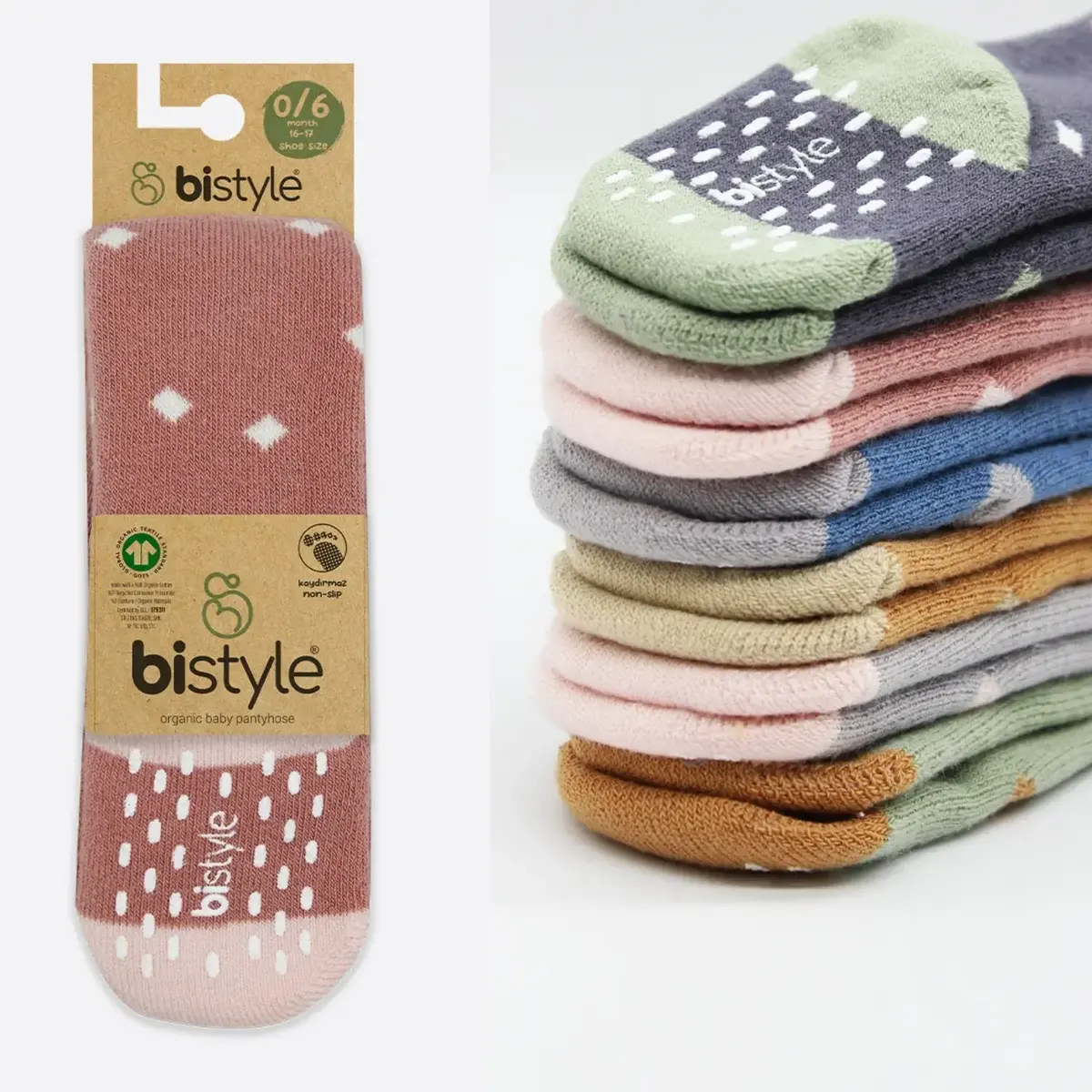 Bistyle Organik Çorap Külotlu Kaymaz Havlu  Puanlı Pudra