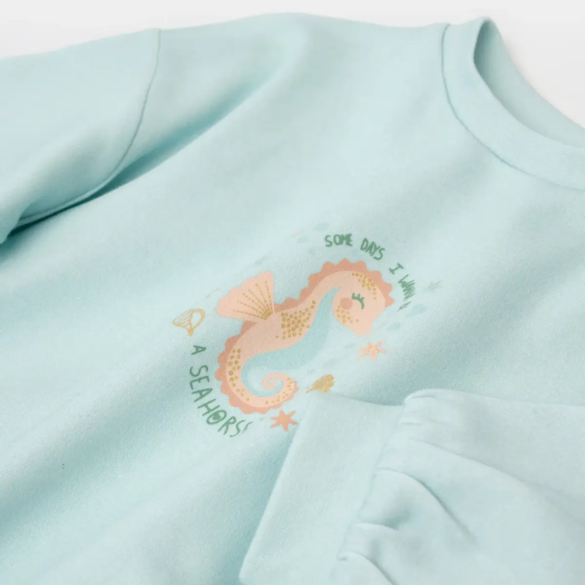 Bibaby Organik Sweatshirt Save The Seahorse Bej - Mint