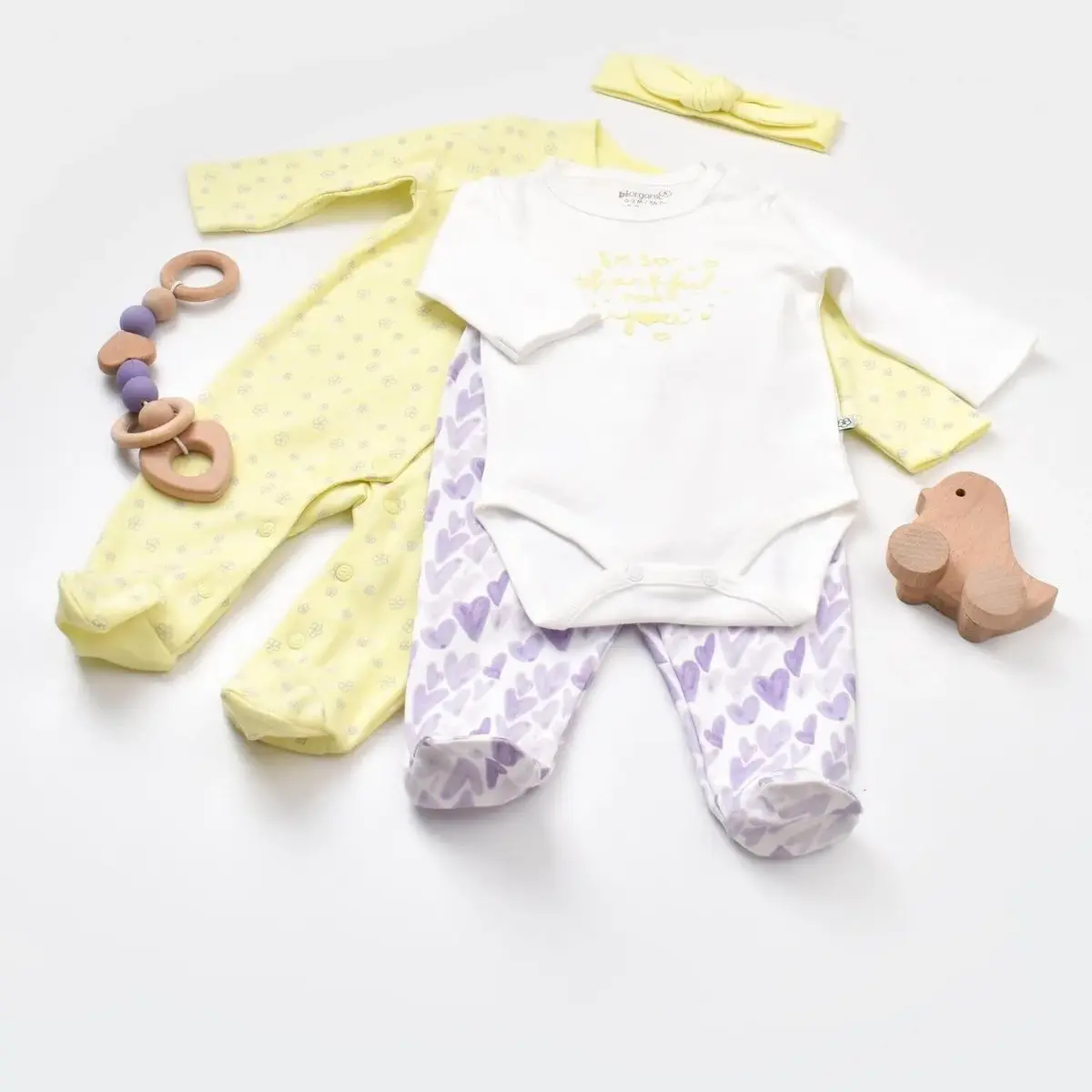 Bibaby Organik Tulum Takımı Tüllü Love You Baby Yellow Lavender