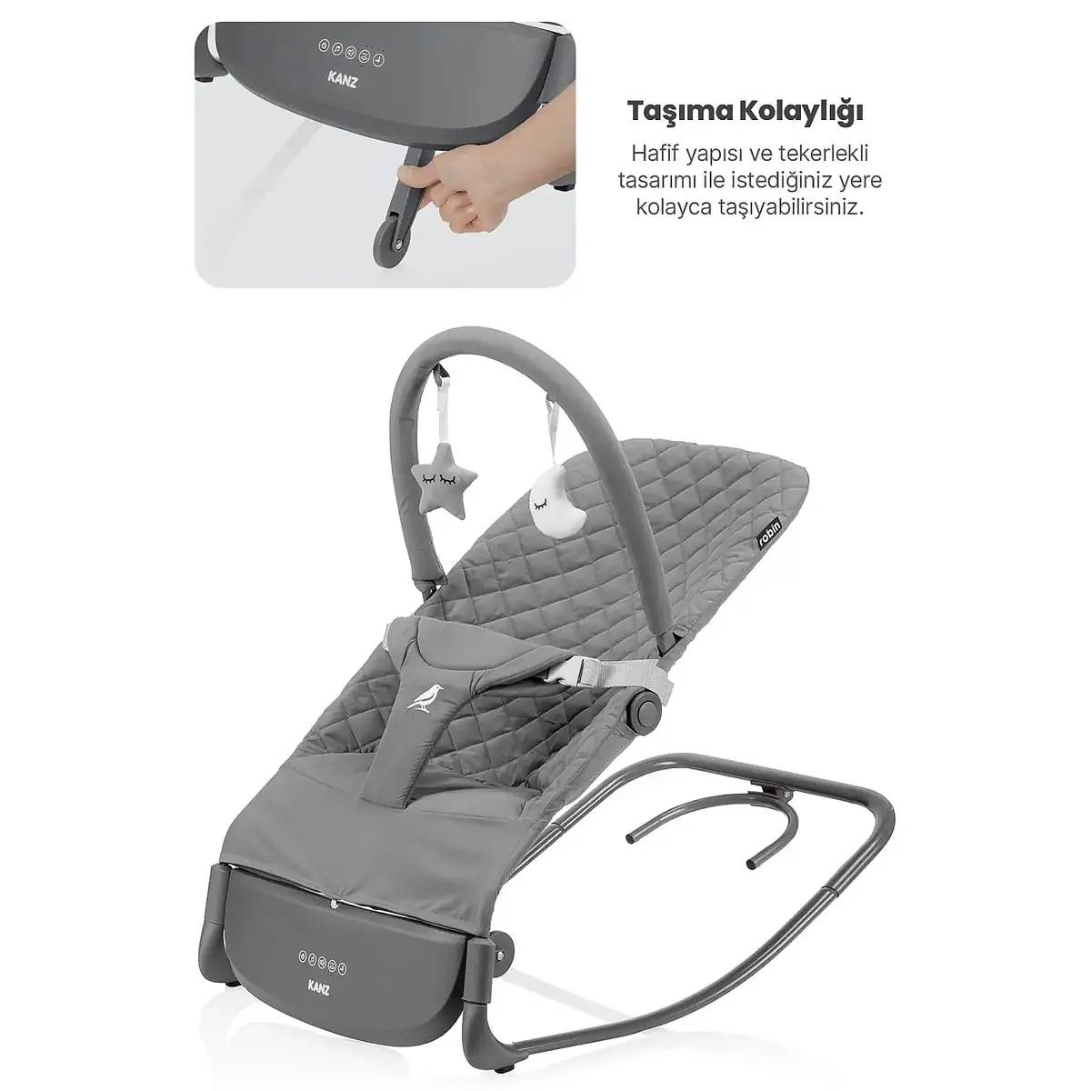 Kanz Robin Elektrikli Pilli Ana Kucağı Cool Grey