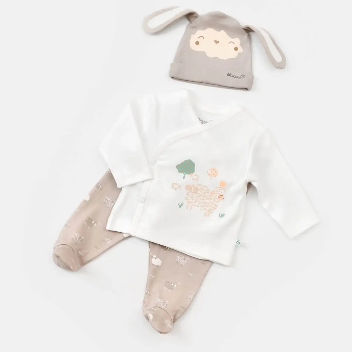 Bibaby Organik Zıbın Takımı 3lü Curly Sheep Ekru