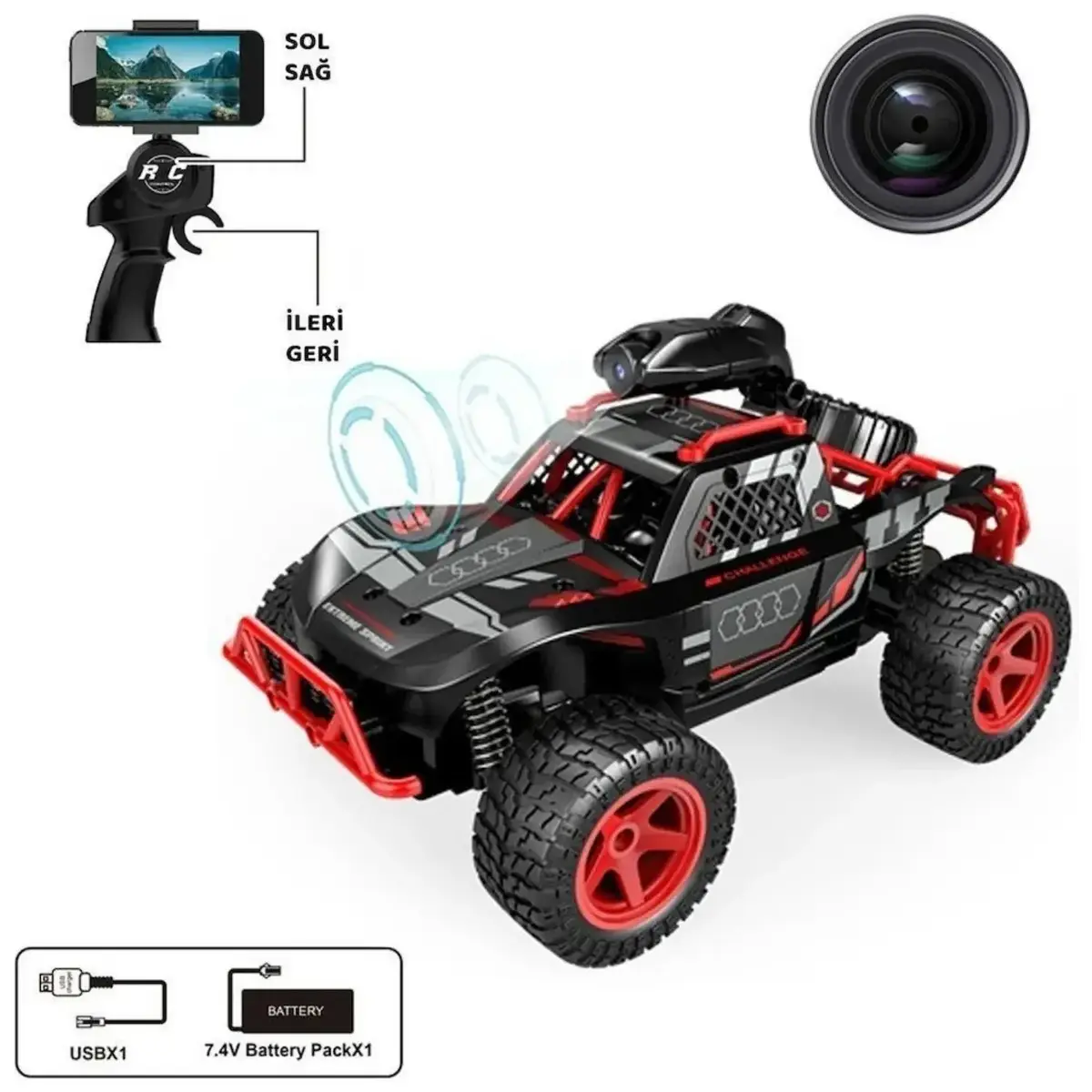 Vardem Uzaktan Kumandalı Full Fonksiyon Şarjlı 2.4G Kameralı Off Road Araba