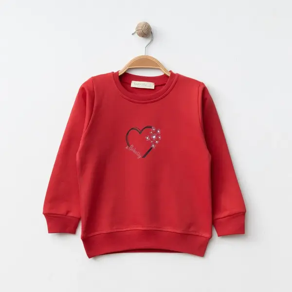 Bebolly Sweatshirt Kalp Baskılı Kırmızı