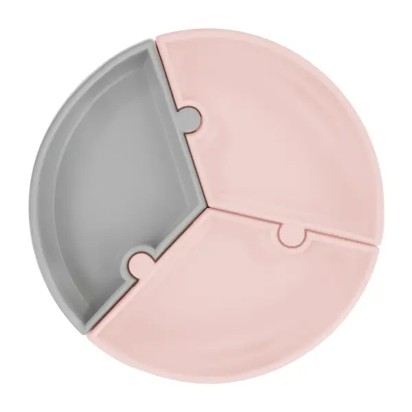 OiOi Vakum Tabanlı Silikon Puzzle Tabak  6+ Ay Pinky Pink - Powder Grey