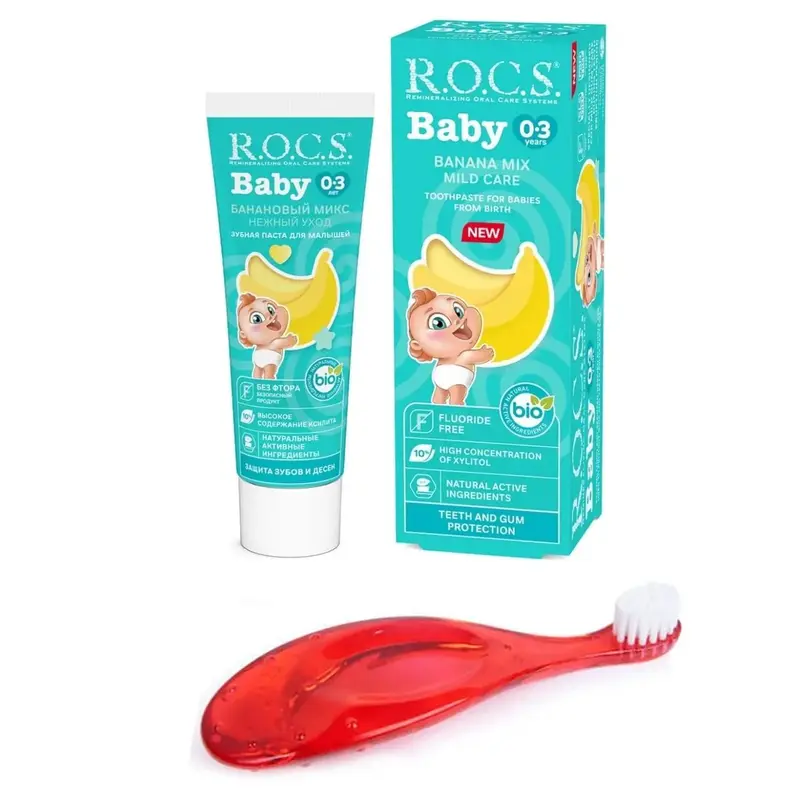 Rocs Baby Diş Macunu ve Fırça Seti Muz Tadında 0-3 Yaş