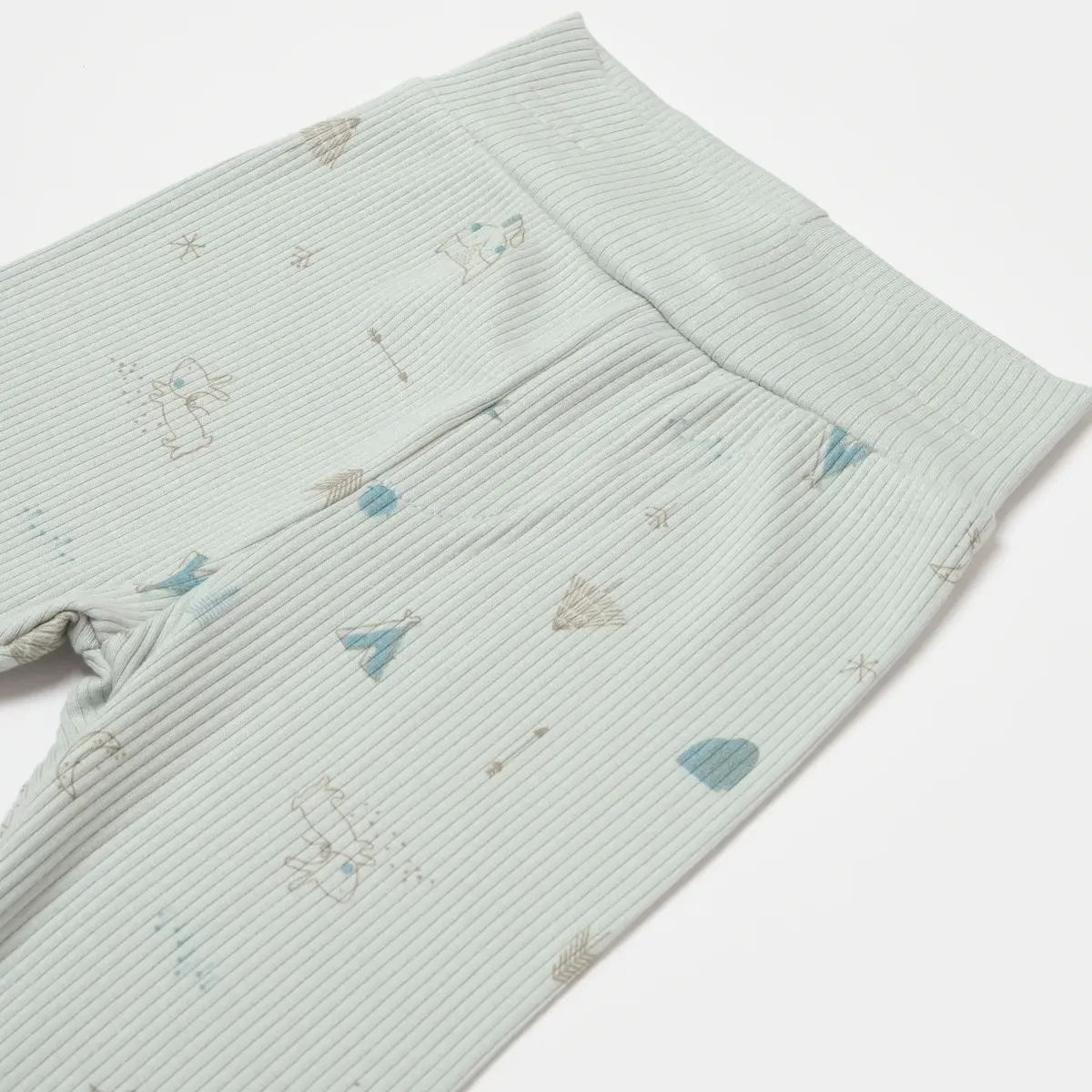 Bibaby Organik Pantolon Patikli Modal Happy Forest Bej - Mint