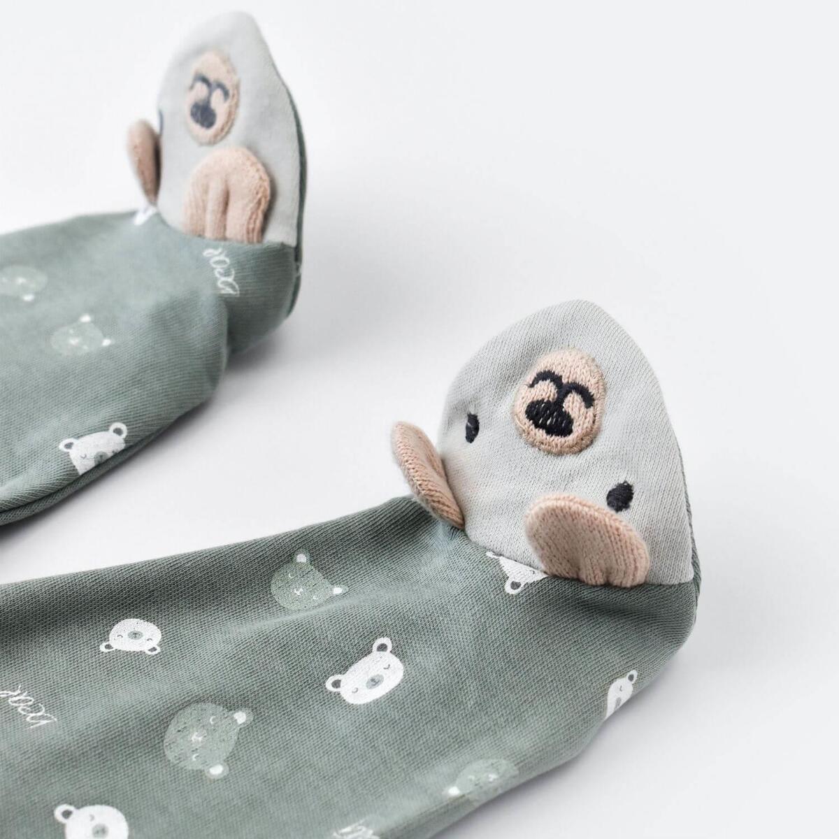 Bibaby Organik Pantolon Patikli Hug Me Bear Yeşil