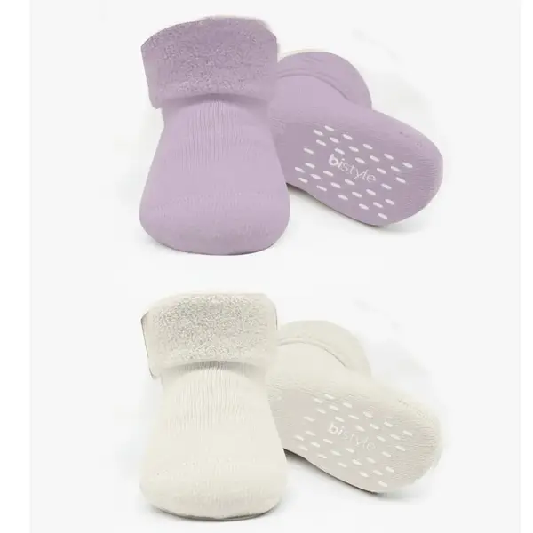 Bistyle Çorap Soket Havlu 2li Kaymaz Basic Girl Lila - Natural