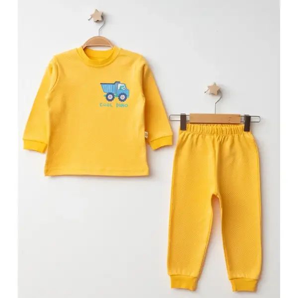 Mini Damla Pijama Takımı Penye Matweis Emprime Kamyon Baskılı Sarı