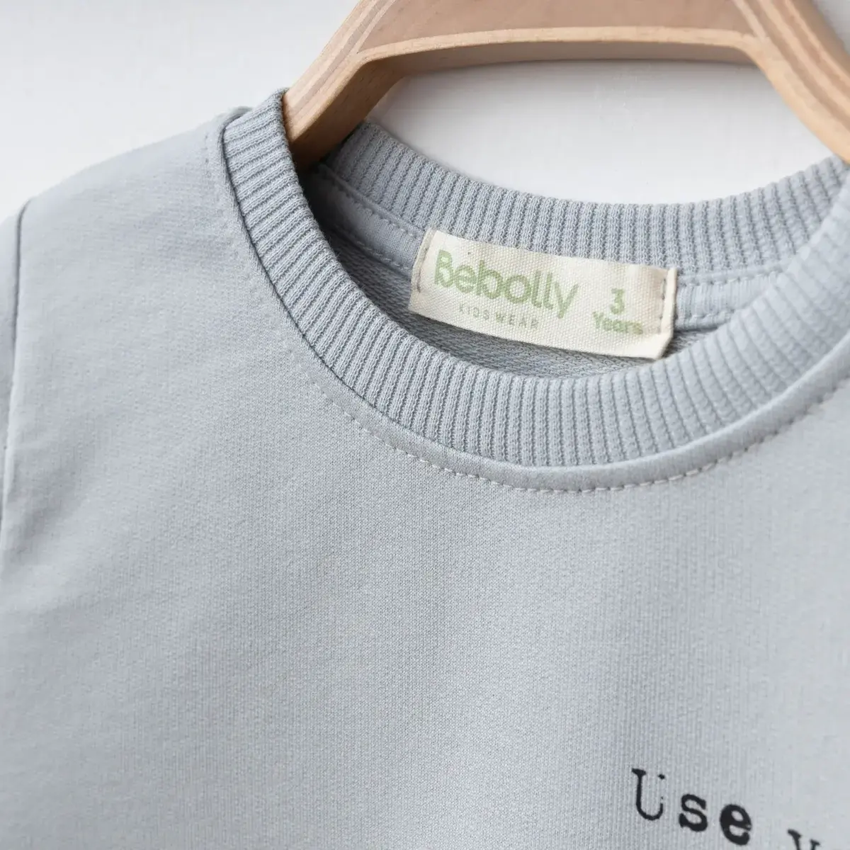 Bebolly Sweatshirt Smile Baskılı Boyalı Gri