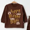 Mini Damla Pijama Takımı Penye Beep Beep Araba Baskılı Çikolata Kahve