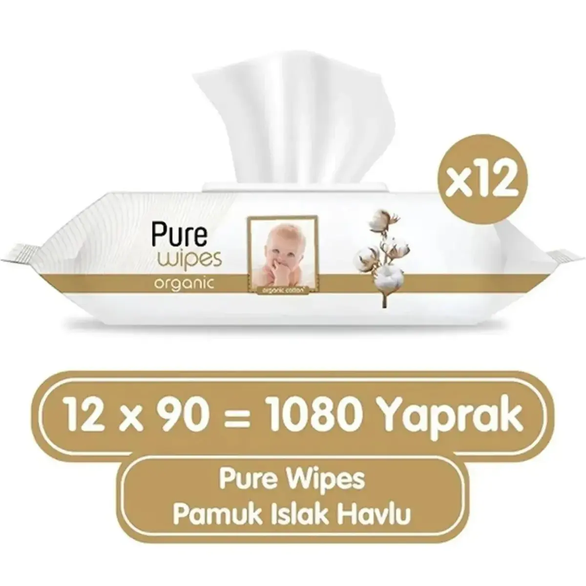 Pure Baby Organik Pamuklu Bebek Islak Havlu 90lı x12