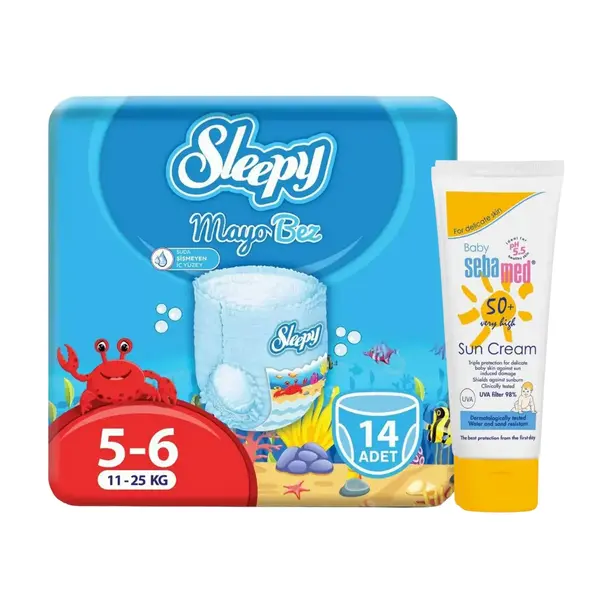 SLeepy Mayo Külot Bebek Bezi 6 Beden Large 11 - 25 kg 14li+Sebamed Bebek Güneş Kremi 50 Faktör 75 ml