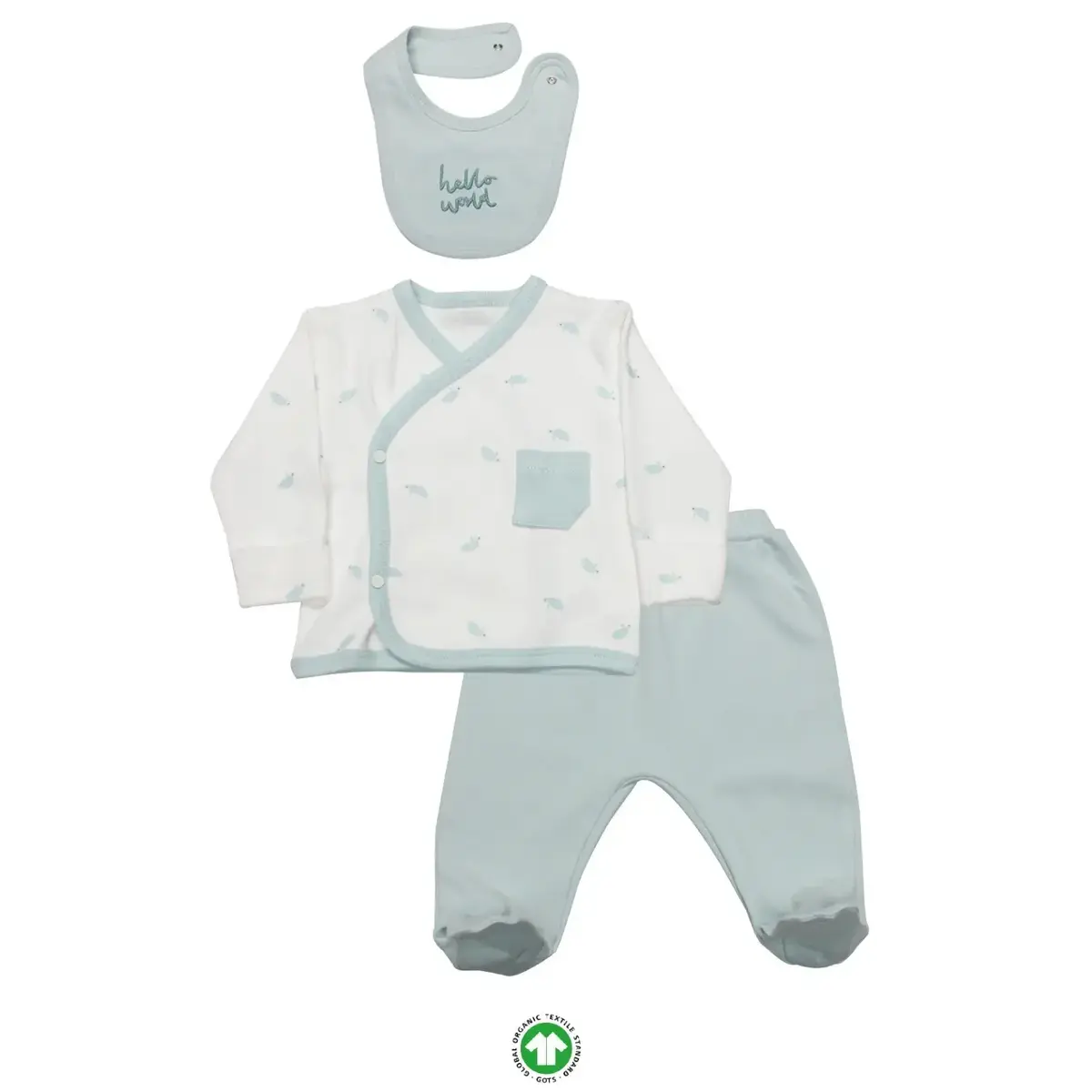 Bistyle Zıbın Takımı 3lü Hello World Mint - Ekru