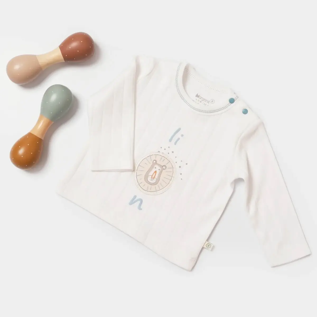 Bibaby Organik Sweatshirt Brave Lion Ekru - Turkuaz