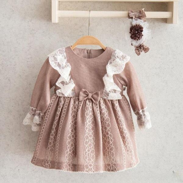 Miomini Elbise Saç Bantlı Triko Roba Dantelli Pudra