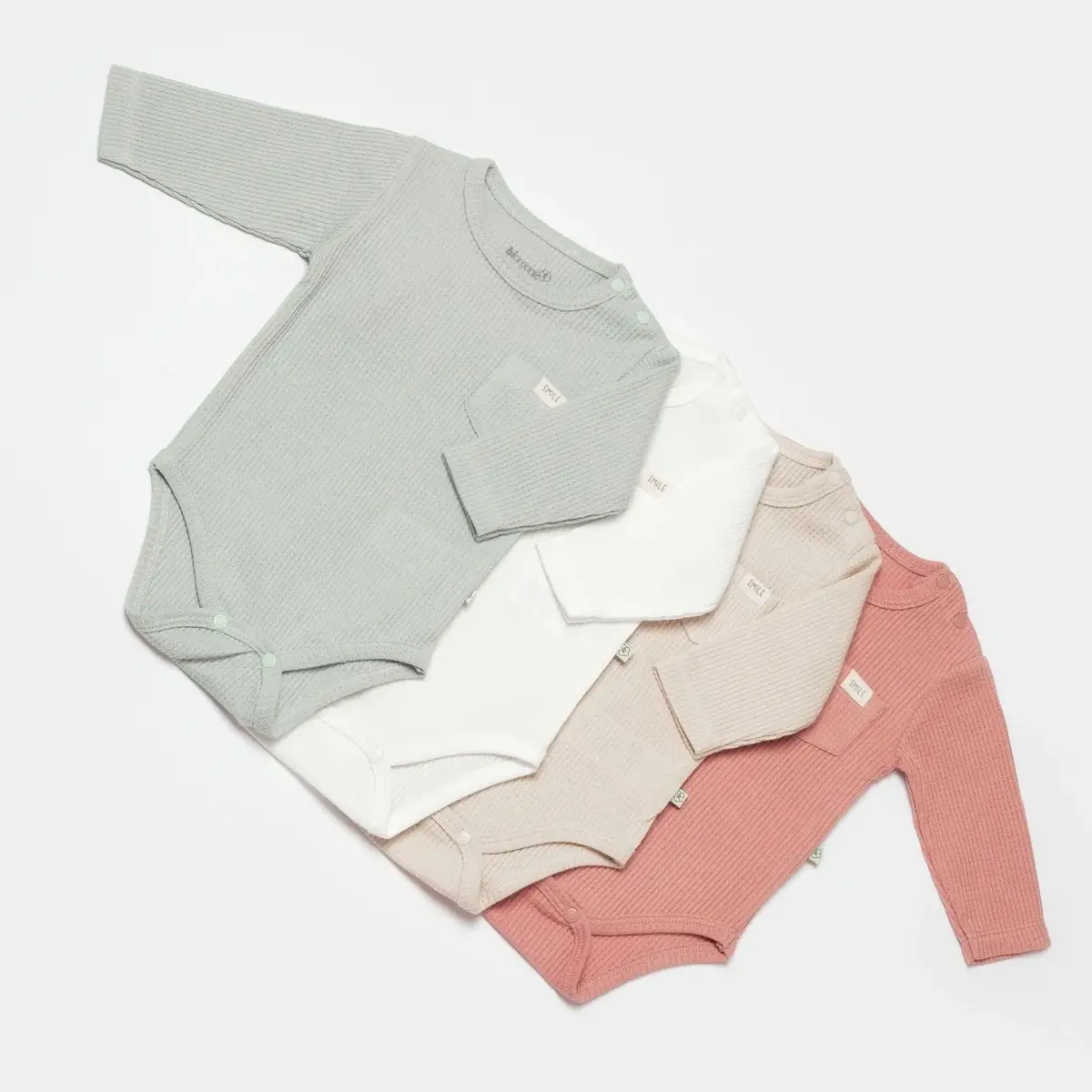 Bibaby Organik Body Uzun Kol Waffle Smile Mint