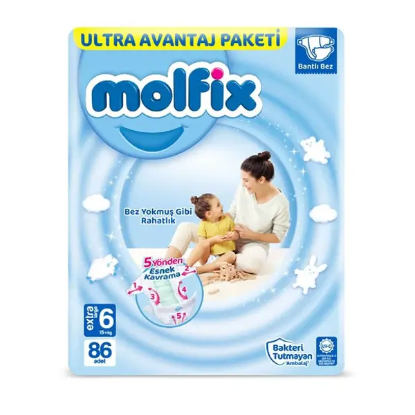 Molfix Bebek Bezi 6 Beden Extra Large 15+ Kg 86lı Ultra Avantaj Paketi
