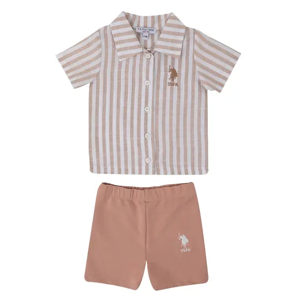 U.S. Polo 2li Takım T-Shirt Bej Çizgili Poplin