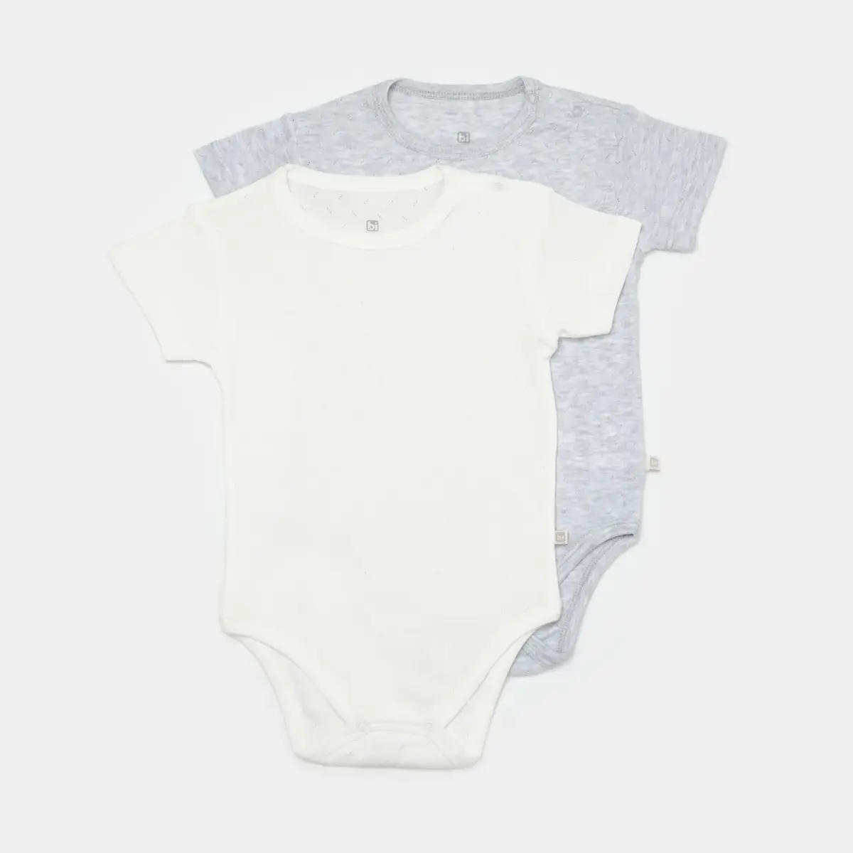 Bibaby Body Kısa Kol 2li Jakarlı Gri Melanj - Ekru