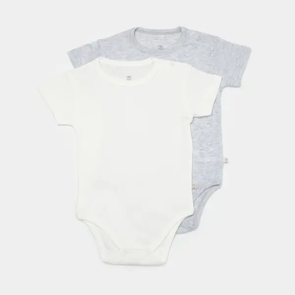 Bibaby Body Kısa Kol 2li Jakarlı Gri Melanj - Ekru