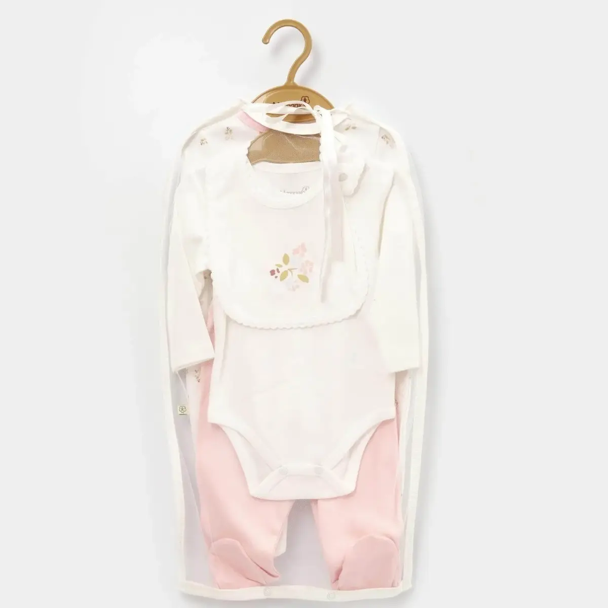 Bibaby Organik Tulum Takımı Tüllü The Flowers Ekru - Pembe