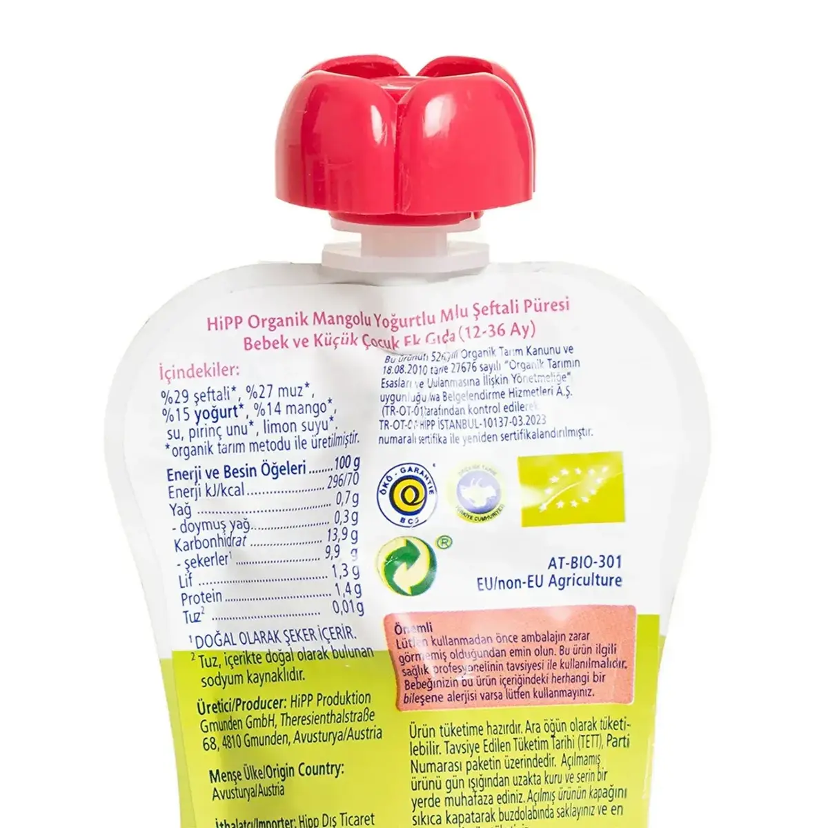 Hipp Organik Mangolu Yoğurtlu Muzlu Şeftali Püresi 100gr