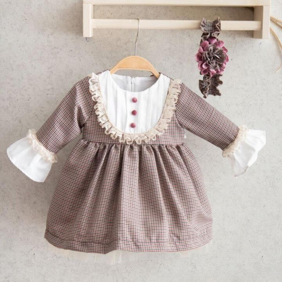 Miomini Elbise Saç Bantlı Simli Kazayağı Robası Düğmeli Bordo