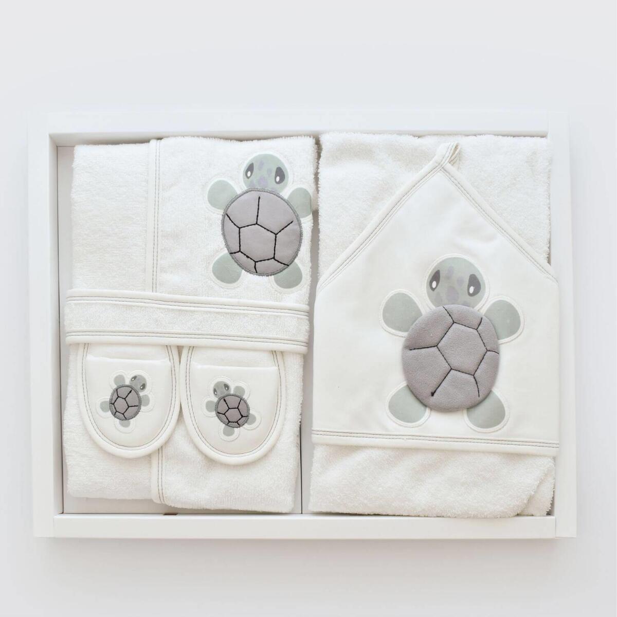 Bibaby Bornoz Takımı Tortoise Ekru - Yeşil