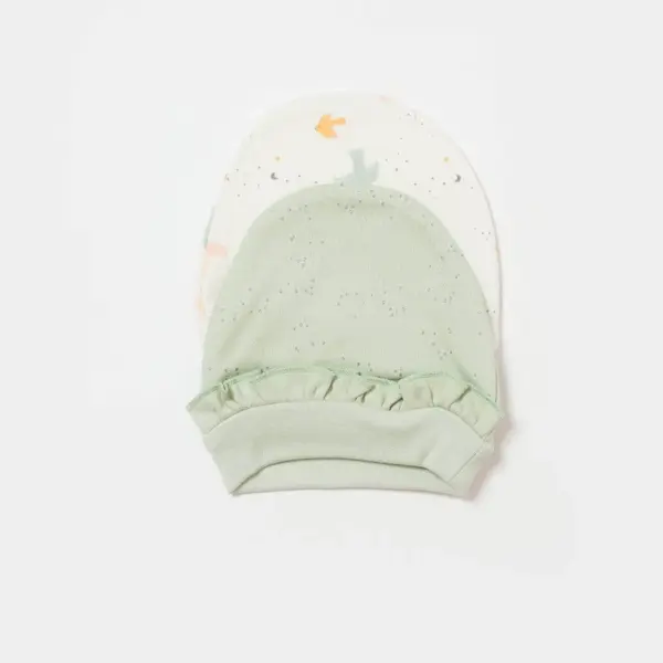 Bibaby Organik Şapka 2li Tiny Birds Ekru - Yeşil
