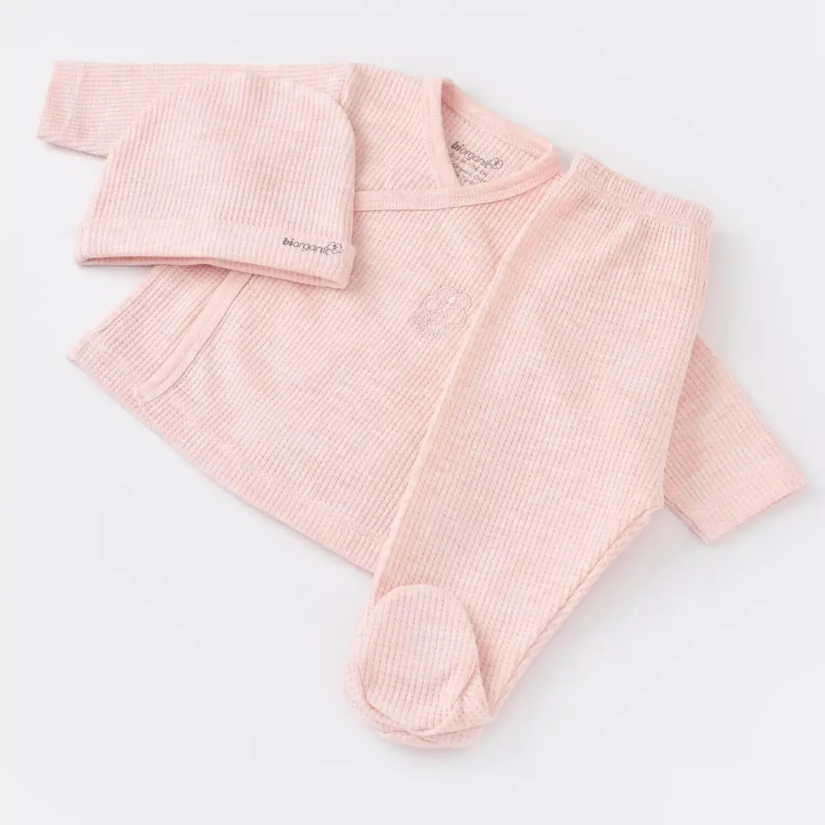 Bibaby Organik Zıbın Takımı 3lü Nature In Waffle Pembe Melanj