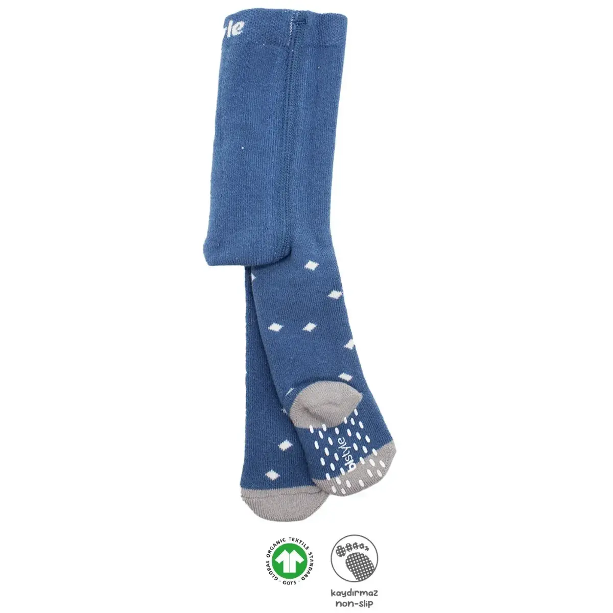 Bistyle Organik Çorap Külotlu Kaymaz Havlu  Puanlı İndigo