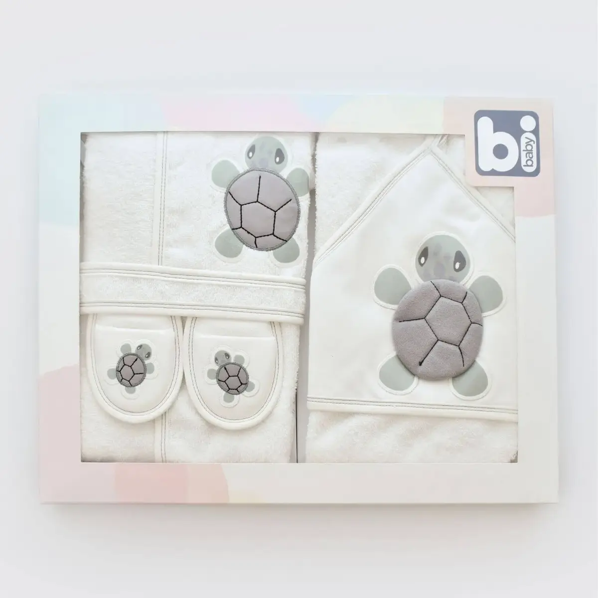 Bibaby Bornoz Takımı Tortoise Ekru - Yeşil