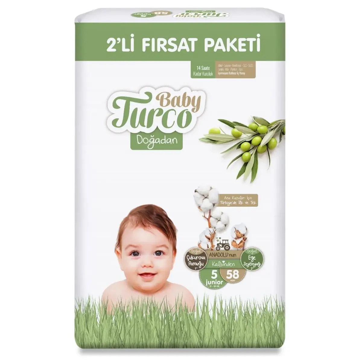 Baby Turco Doğadan Bebek Bezi 5 Beden Junior 58li Fırsat Paketi