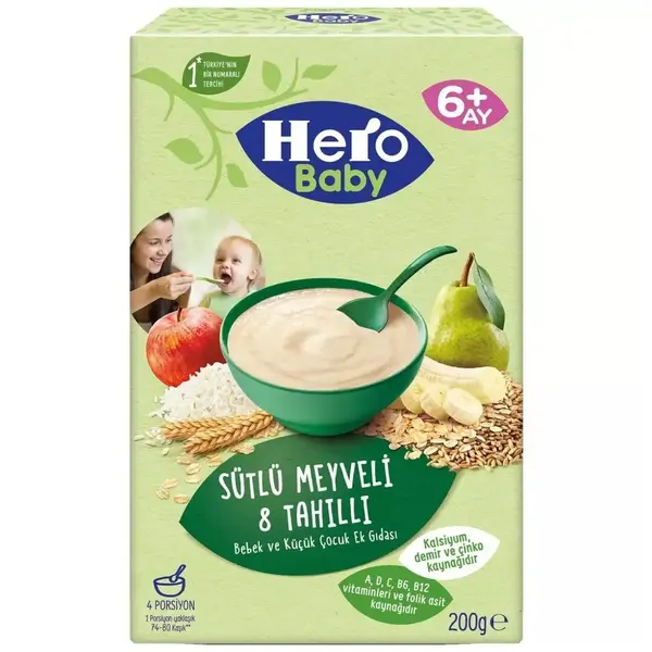 Hero Baby Kaşık Maması Sütlü 8 Tahıllı Meyveli 200 Gr