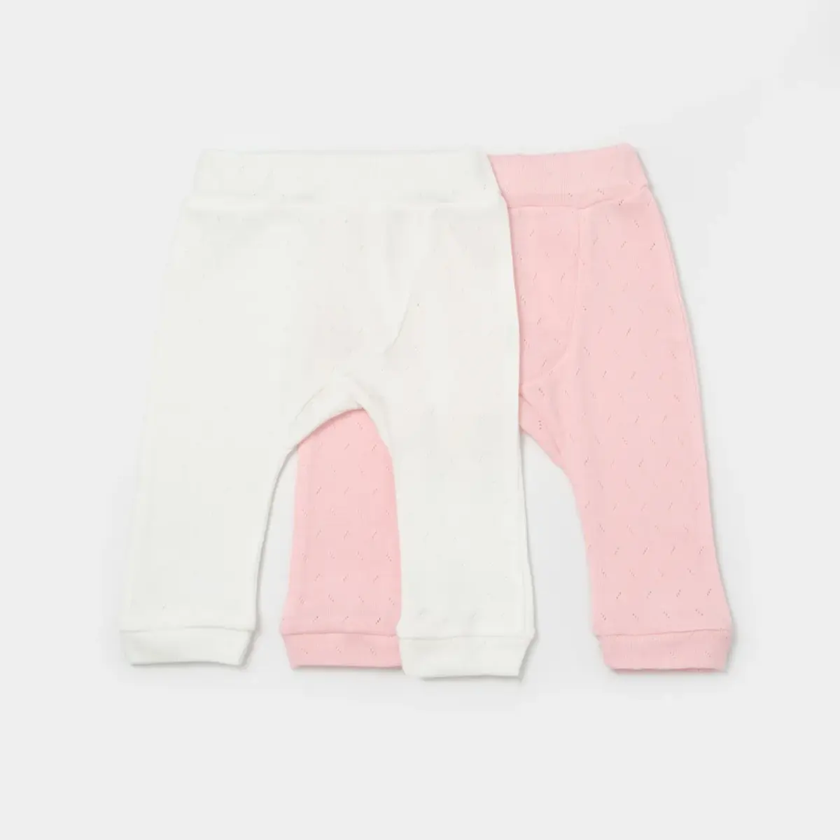 Bibaby Pantolon Patiksiz 2li Jakarlı Pembe - Ekru Bibaby Pantolon Patiksiz 2li Jakarlı Pembe - Ekru